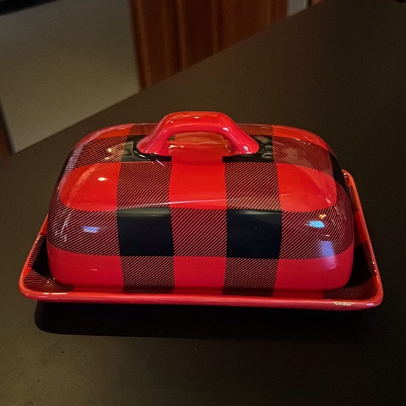LTD COMMODITIES Other - 🧈 GLOSSY RED & BLACK BUFFALO CHECK FARMHOUSE DOUBLE STICK BUTTER DISH